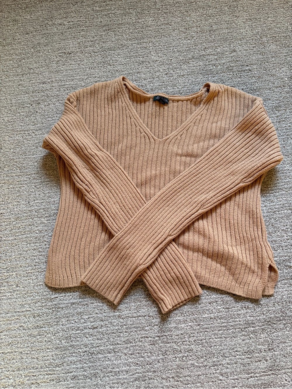 wild fable Ribbed V-Neck Sweater in Camel